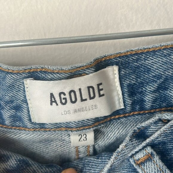 Agolde criss cross jean shorts size 23 revolve aritzia button fly long jorts - Picture 5 of 9